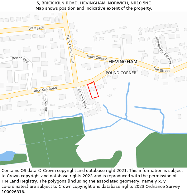 5, BRICK KILN ROAD, HEVINGHAM, NORWICH, NR10 5NE: Location map and indicative extent of plot