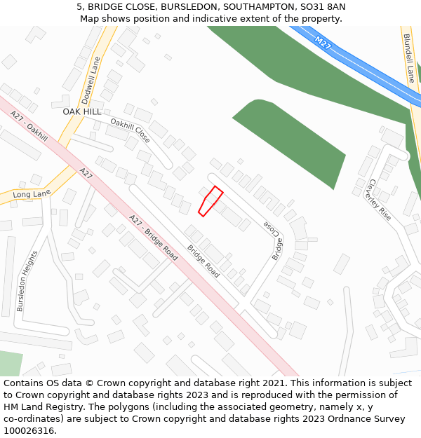 5, BRIDGE CLOSE, BURSLEDON, SOUTHAMPTON, SO31 8AN: Location map and indicative extent of plot