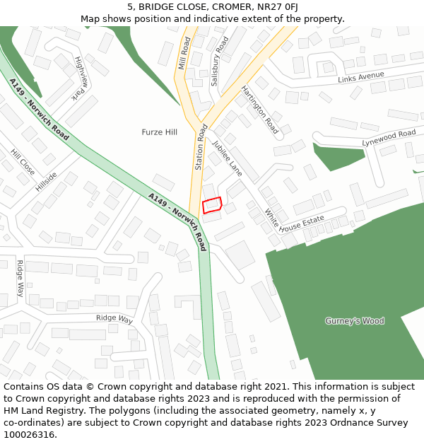 5, BRIDGE CLOSE, CROMER, NR27 0FJ: Location map and indicative extent of plot