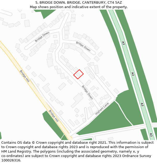 5, BRIDGE DOWN, BRIDGE, CANTERBURY, CT4 5AZ: Location map and indicative extent of plot