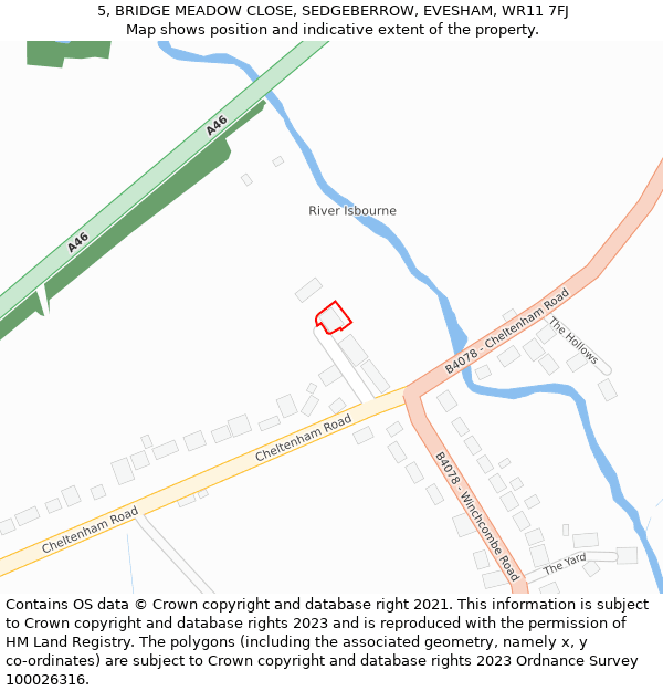 5, BRIDGE MEADOW CLOSE, SEDGEBERROW, EVESHAM, WR11 7FJ: Location map and indicative extent of plot
