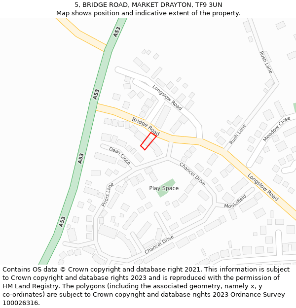 5, BRIDGE ROAD, MARKET DRAYTON, TF9 3UN: Location map and indicative extent of plot