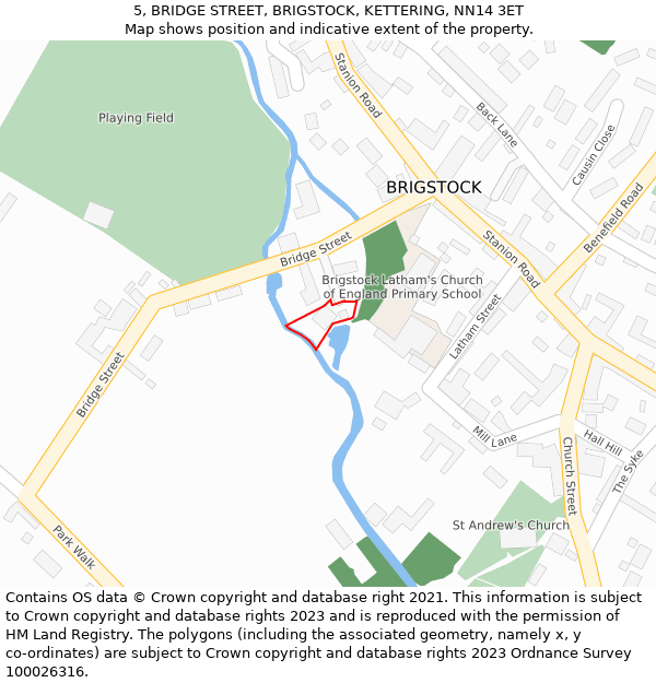 5, BRIDGE STREET, BRIGSTOCK, KETTERING, NN14 3ET: Location map and indicative extent of plot