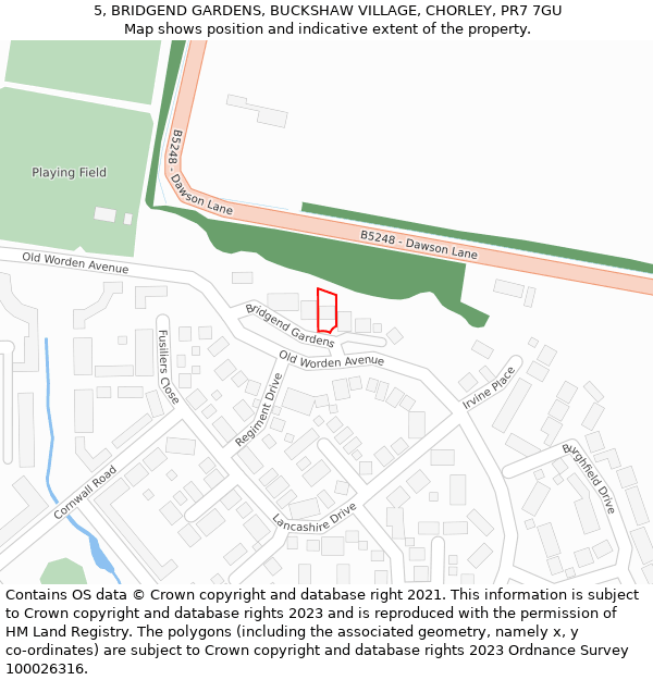 5, BRIDGEND GARDENS, BUCKSHAW VILLAGE, CHORLEY, PR7 7GU: Location map and indicative extent of plot