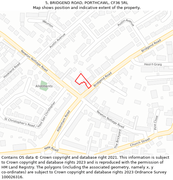 5, BRIDGEND ROAD, PORTHCAWL, CF36 5RL: Location map and indicative extent of plot
