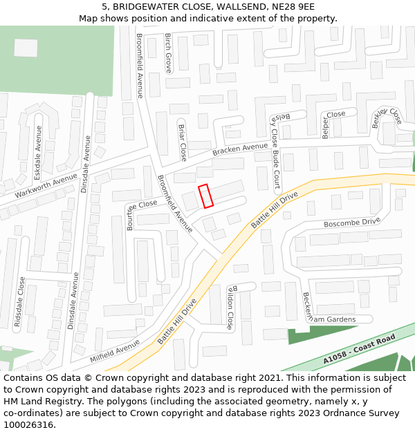 5, BRIDGEWATER CLOSE, WALLSEND, NE28 9EE: Location map and indicative extent of plot