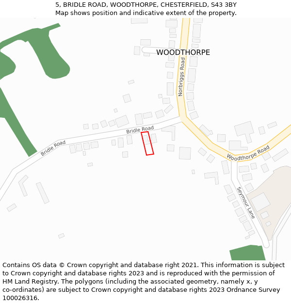 5, BRIDLE ROAD, WOODTHORPE, CHESTERFIELD, S43 3BY: Location map and indicative extent of plot