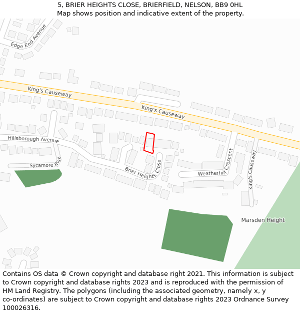 5, BRIER HEIGHTS CLOSE, BRIERFIELD, NELSON, BB9 0HL: Location map and indicative extent of plot