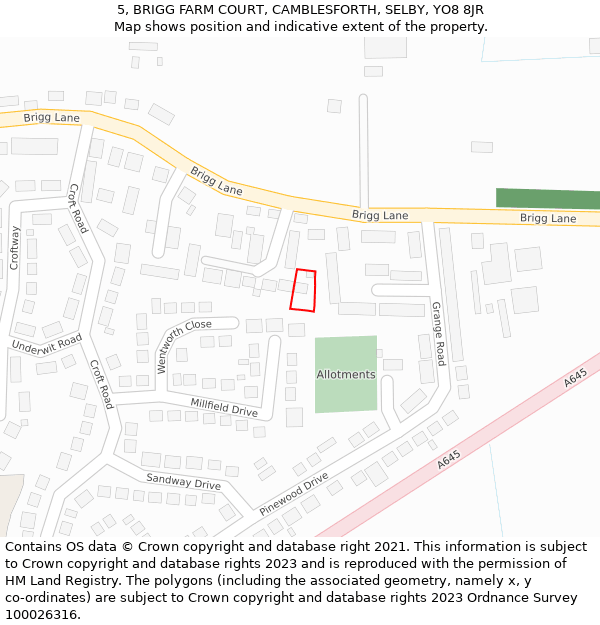5, BRIGG FARM COURT, CAMBLESFORTH, SELBY, YO8 8JR: Location map and indicative extent of plot