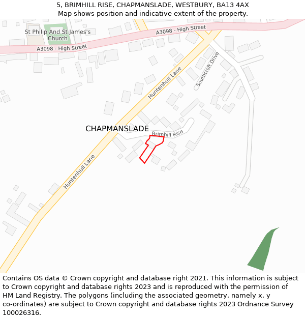 5, BRIMHILL RISE, CHAPMANSLADE, WESTBURY, BA13 4AX: Location map and indicative extent of plot