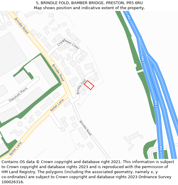 5, BRINDLE FOLD, BAMBER BRIDGE, PRESTON, PR5 6RU: Location map and indicative extent of plot