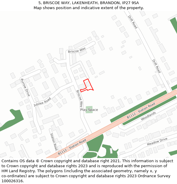 5, BRISCOE WAY, LAKENHEATH, BRANDON, IP27 9SA: Location map and indicative extent of plot