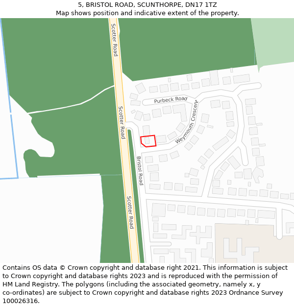 5, BRISTOL ROAD, SCUNTHORPE, DN17 1TZ: Location map and indicative extent of plot