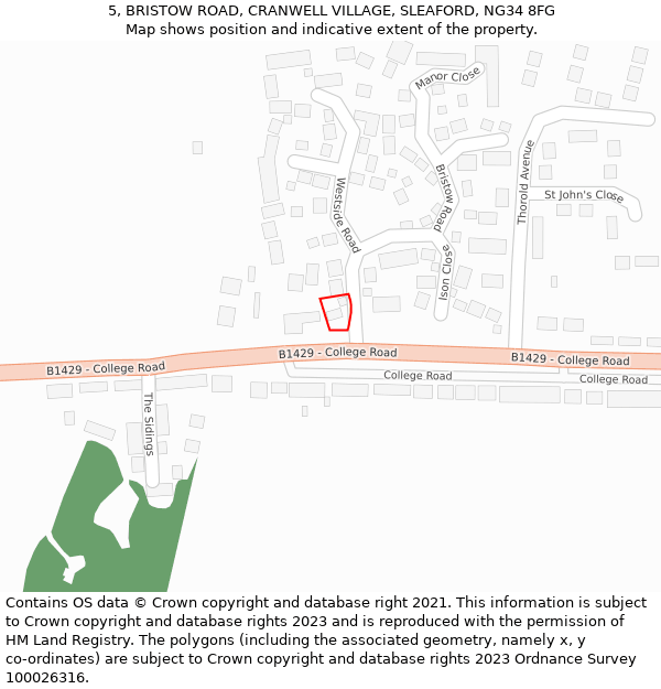 5, BRISTOW ROAD, CRANWELL VILLAGE, SLEAFORD, NG34 8FG: Location map and indicative extent of plot