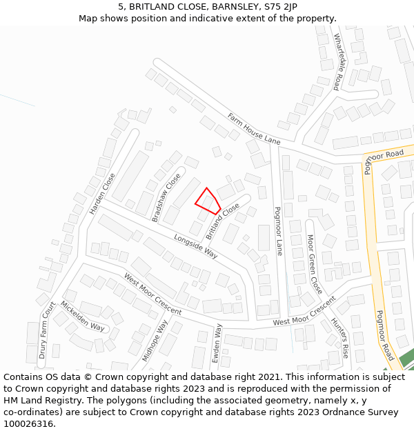 5, BRITLAND CLOSE, BARNSLEY, S75 2JP: Location map and indicative extent of plot