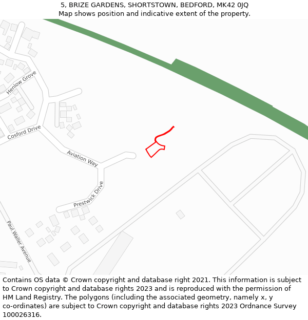 5, BRIZE GARDENS, SHORTSTOWN, BEDFORD, MK42 0JQ: Location map and indicative extent of plot