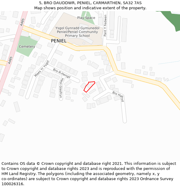 5, BRO DAUDDWR, PENIEL, CARMARTHEN, SA32 7AS: Location map and indicative extent of plot