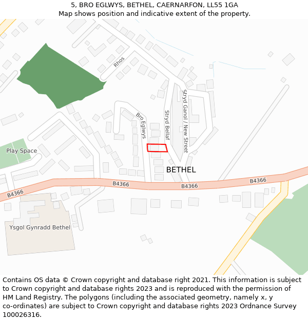 5, BRO EGLWYS, BETHEL, CAERNARFON, LL55 1GA: Location map and indicative extent of plot