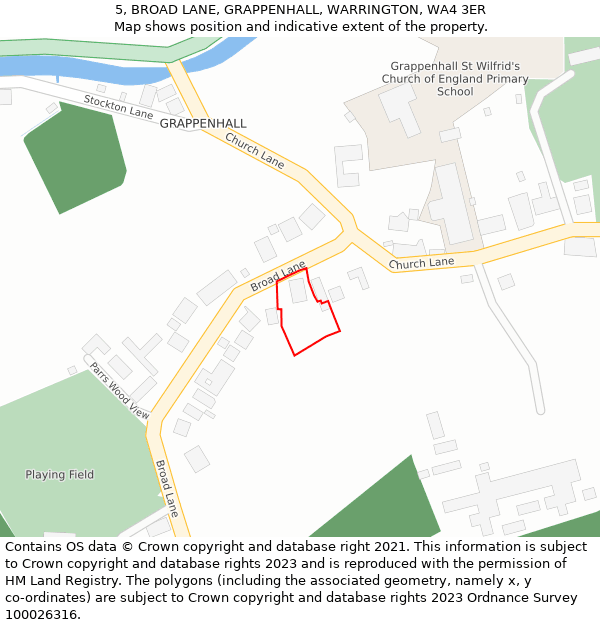 5, BROAD LANE, GRAPPENHALL, WARRINGTON, WA4 3ER: Location map and indicative extent of plot