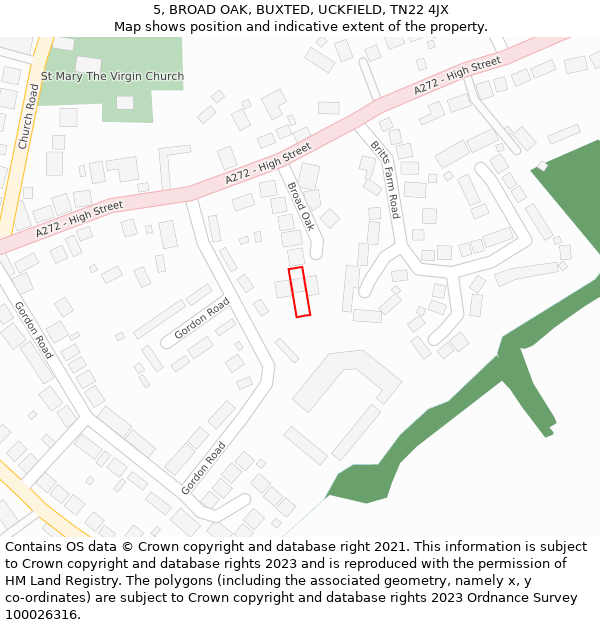 5, BROAD OAK, BUXTED, UCKFIELD, TN22 4JX: Location map and indicative extent of plot