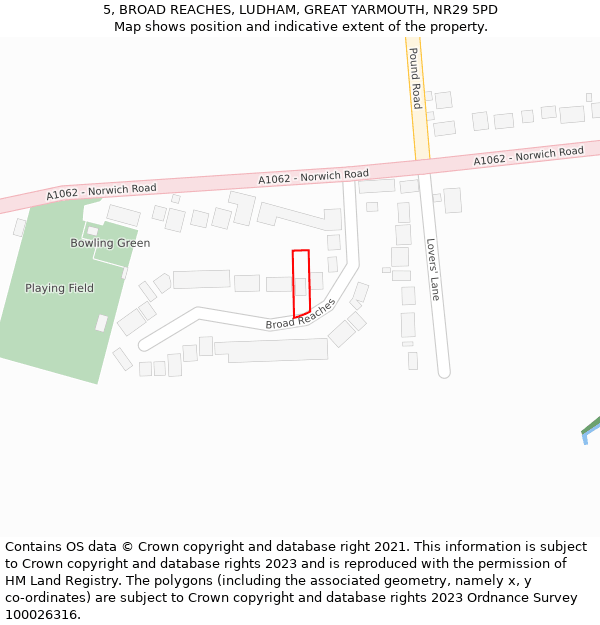 5, BROAD REACHES, LUDHAM, GREAT YARMOUTH, NR29 5PD: Location map and indicative extent of plot