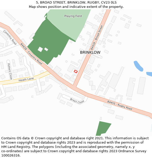 5, BROAD STREET, BRINKLOW, RUGBY, CV23 0LS: Location map and indicative extent of plot