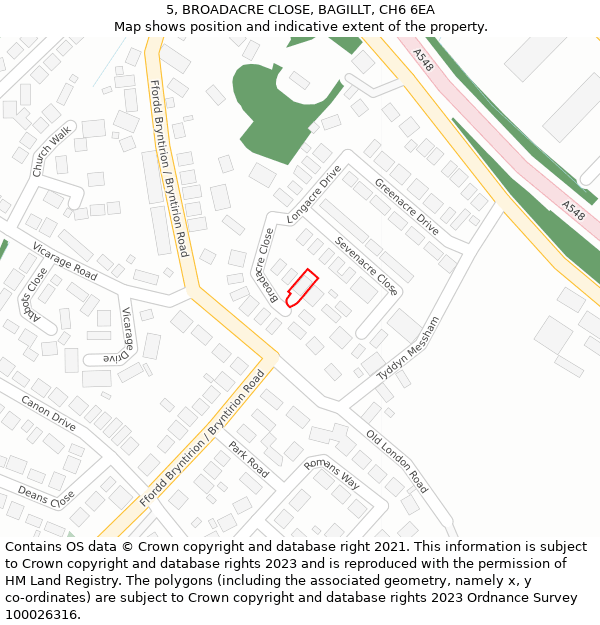 5, BROADACRE CLOSE, BAGILLT, CH6 6EA: Location map and indicative extent of plot