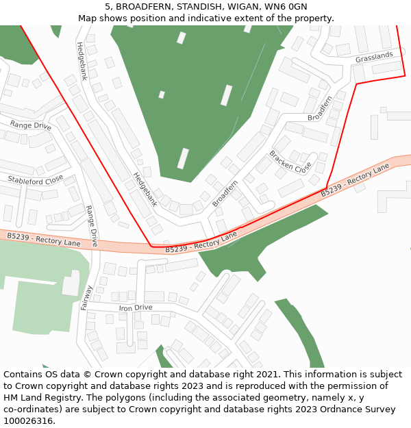 5, BROADFERN, STANDISH, WIGAN, WN6 0GN: Location map and indicative extent of plot