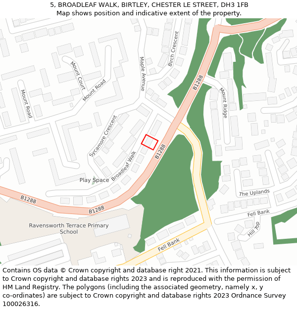 5, BROADLEAF WALK, BIRTLEY, CHESTER LE STREET, DH3 1FB: Location map and indicative extent of plot