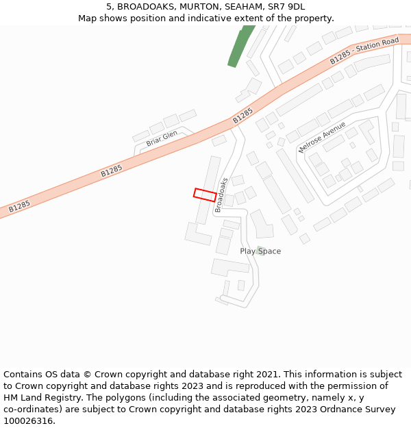 5, BROADOAKS, MURTON, SEAHAM, SR7 9DL: Location map and indicative extent of plot