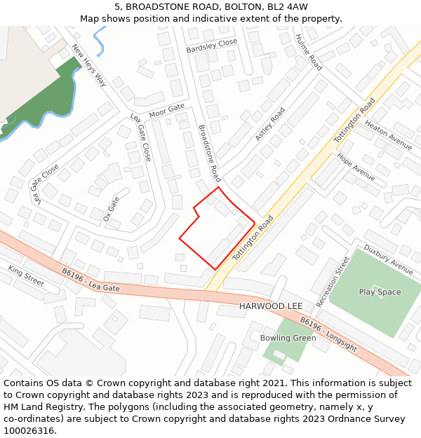 5, BROADSTONE ROAD, BOLTON, BL2 4AW: Location map and indicative extent of plot