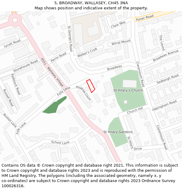 5, BROADWAY, WALLASEY, CH45 3NA: Location map and indicative extent of plot