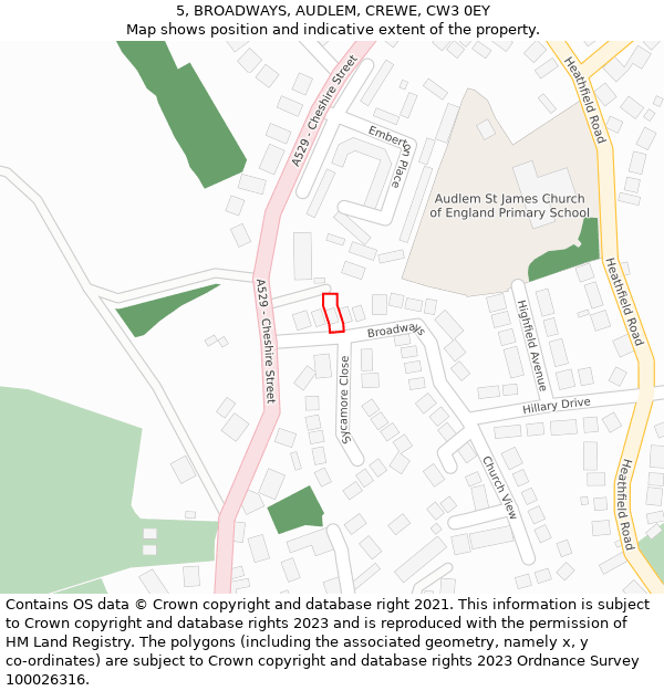 5, BROADWAYS, AUDLEM, CREWE, CW3 0EY: Location map and indicative extent of plot