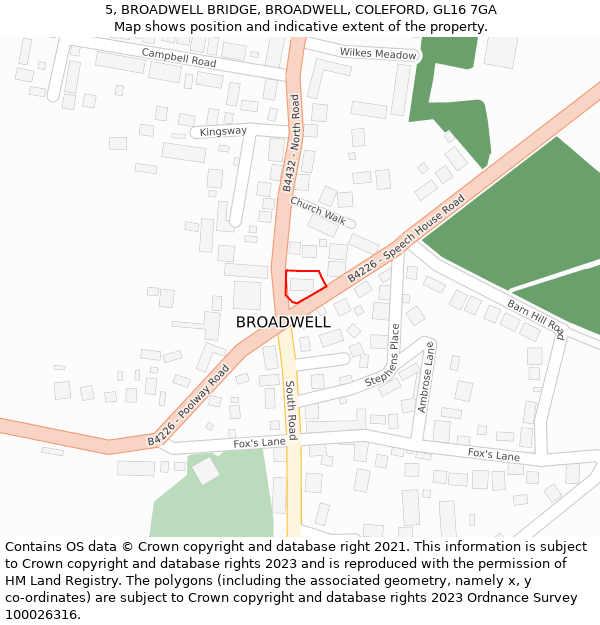 5, BROADWELL BRIDGE, BROADWELL, COLEFORD, GL16 7GA: Location map and indicative extent of plot