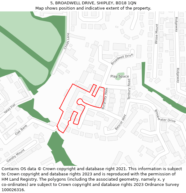 5, BROADWELL DRIVE, SHIPLEY, BD18 1QN: Location map and indicative extent of plot