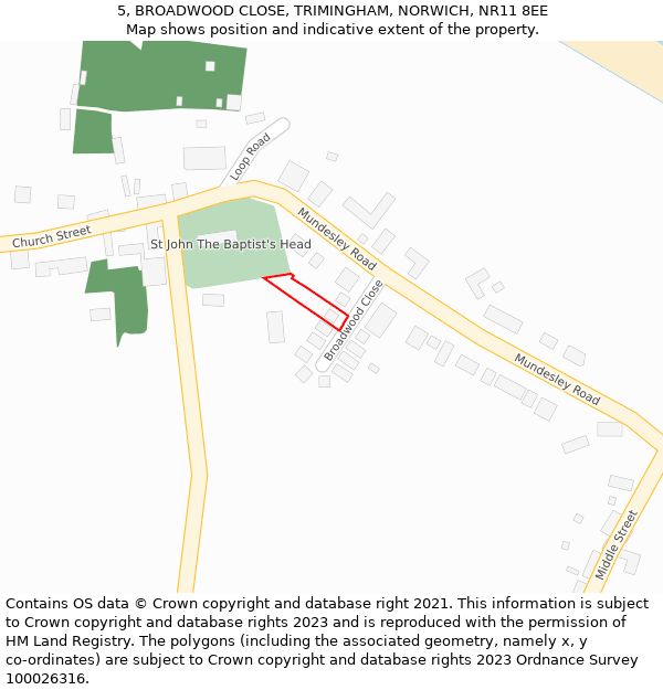 5, BROADWOOD CLOSE, TRIMINGHAM, NORWICH, NR11 8EE: Location map and indicative extent of plot