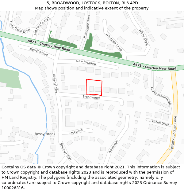 5, BROADWOOD, LOSTOCK, BOLTON, BL6 4PD: Location map and indicative extent of plot