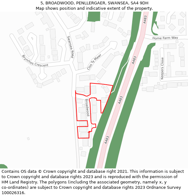 5, BROADWOOD, PENLLERGAER, SWANSEA, SA4 9DH: Location map and indicative extent of plot