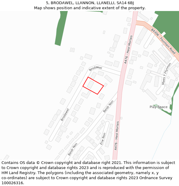 5, BRODAWEL, LLANNON, LLANELLI, SA14 6BJ: Location map and indicative extent of plot