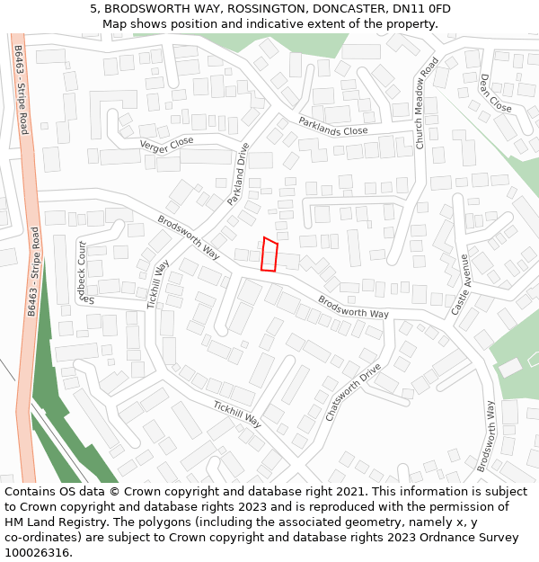 5, BRODSWORTH WAY, ROSSINGTON, DONCASTER, DN11 0FD: Location map and indicative extent of plot