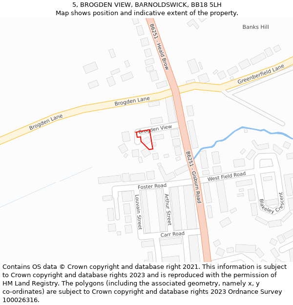 5, BROGDEN VIEW, BARNOLDSWICK, BB18 5LH: Location map and indicative extent of plot