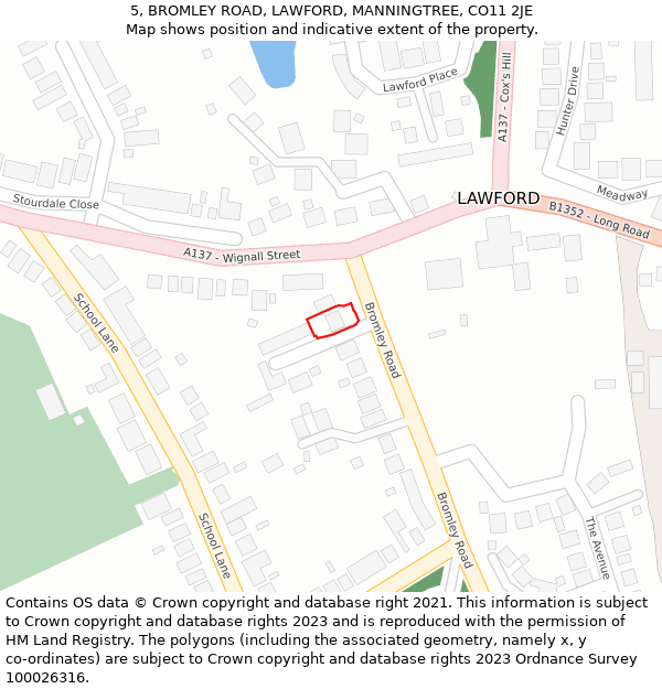 5, BROMLEY ROAD, LAWFORD, MANNINGTREE, CO11 2JE: Location map and indicative extent of plot