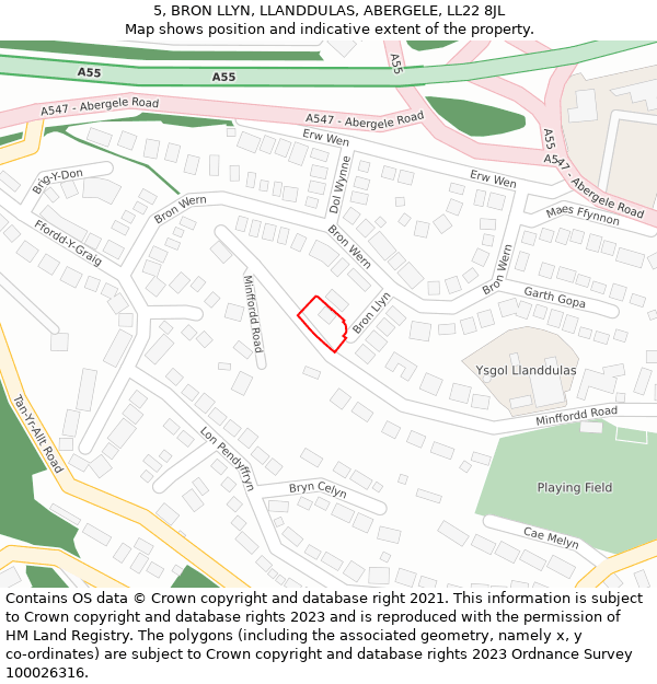 5, BRON LLYN, LLANDDULAS, ABERGELE, LL22 8JL: Location map and indicative extent of plot