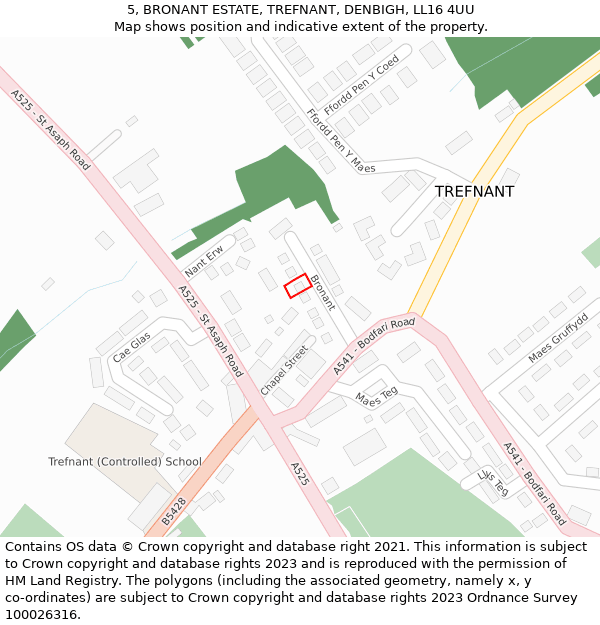 5, BRONANT ESTATE, TREFNANT, DENBIGH, LL16 4UU: Location map and indicative extent of plot