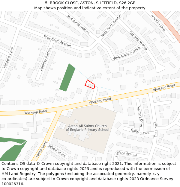 5, BROOK CLOSE, ASTON, SHEFFIELD, S26 2GB: Location map and indicative extent of plot