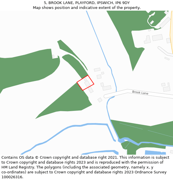 5, BROOK LANE, PLAYFORD, IPSWICH, IP6 9DY: Location map and indicative extent of plot