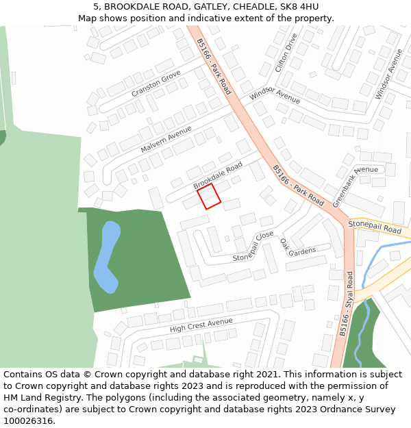 5, BROOKDALE ROAD, GATLEY, CHEADLE, SK8 4HU: Location map and indicative extent of plot