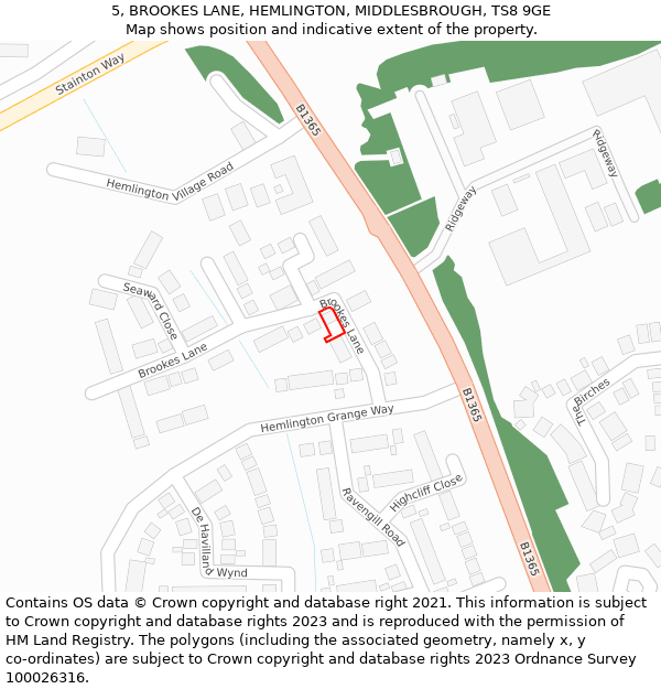 5, BROOKES LANE, HEMLINGTON, MIDDLESBROUGH, TS8 9GE: Location map and indicative extent of plot