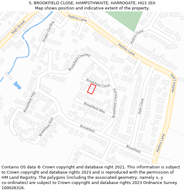 5, BROOKFIELD CLOSE, HAMPSTHWAITE, HARROGATE, HG3 2EA: Location map and indicative extent of plot