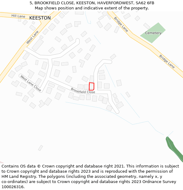 5, BROOKFIELD CLOSE, KEESTON, HAVERFORDWEST, SA62 6FB: Location map and indicative extent of plot